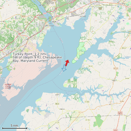 Map of Turkey Point, 1.2 nmi SW of (depth 9 ft), Chesapeake Bay, Maryland Current Prediction Station