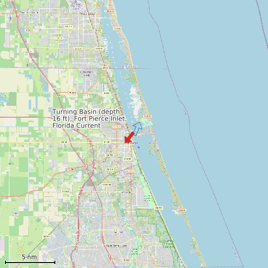 Map of Turning Basin (depth 16 ft), Fort Pierce Inlet, Florida Current Prediction Station