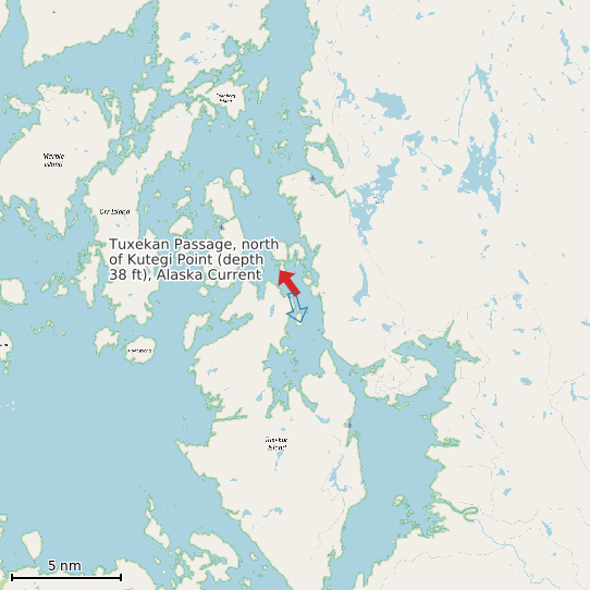 Map of Tuxekan Passage, north of Kutegi Point (depth 38 ft), Alaska Current Prediction Station