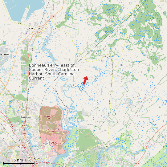 Map of Bonneau Ferry, east of, Cooper River, Charleston Harbor, South Carolina Current Prediction Station