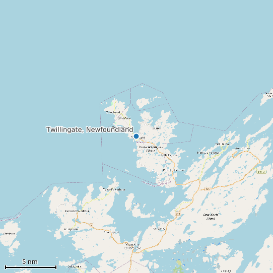 Map of Twillingate, Newfoundland Tide Prediction Station