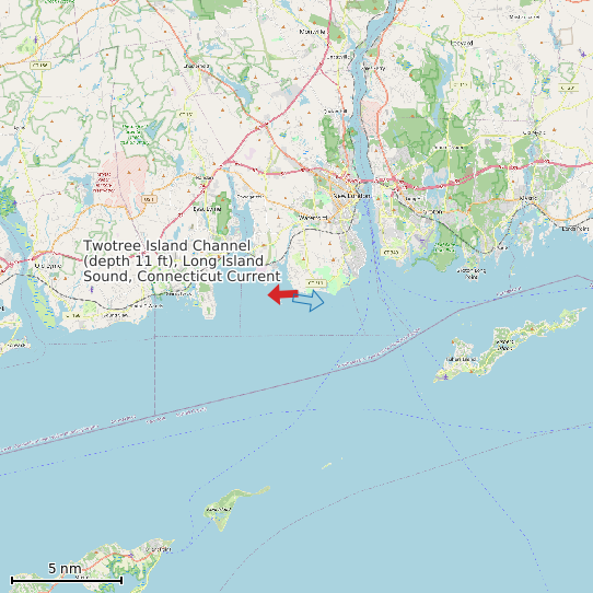 Map of Twotree Island Channel (depth 11 ft), Long Island Sound, Connecticut Current Prediction Station