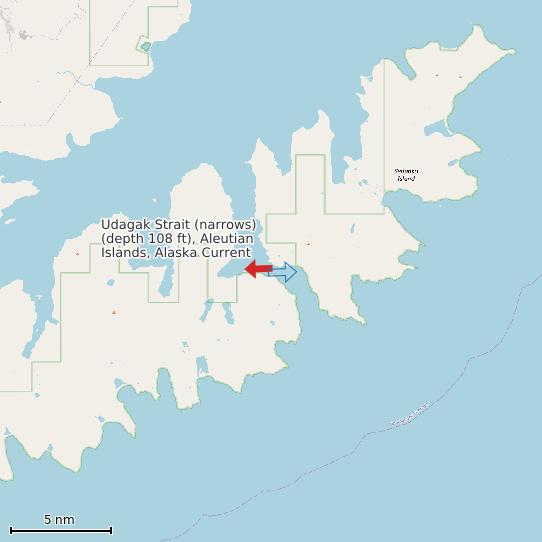 Map of Udagak Strait (narrows) (depth 108 ft), Aleutian Islands, Alaska Current Prediction Station