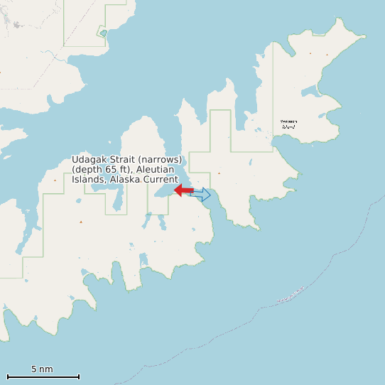 Map of Udagak Strait (narrows) (depth 65 ft), Aleutian Islands, Alaska Current Prediction Station