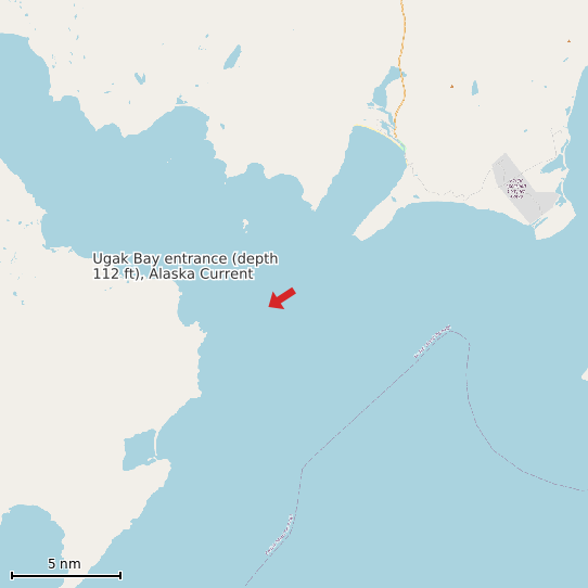 Map of Ugak Bay entrance (depth 112 ft), Alaska Current Prediction Station