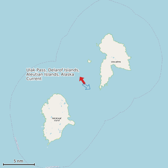 Map of Ulak Pass, Delarof Islands, Aleutian Islands, Alaska Current Prediction Station