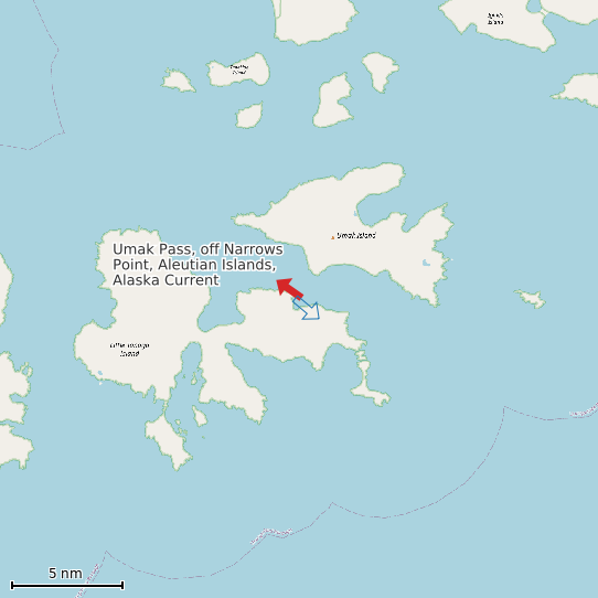 Map of Umak Pass, off Narrows Point, Aleutian Islands, Alaska Current Prediction Station