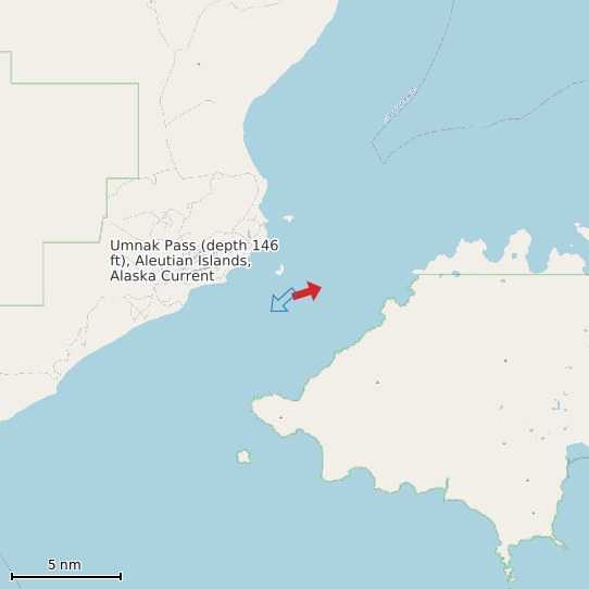 Map of Umnak Pass (depth 146 ft), Aleutian Islands, Alaska Current Prediction Station