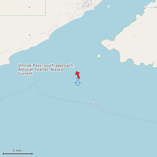 Map of Umnak Pass, south approach, Aleutian Islands, Alaska Current Prediction Station