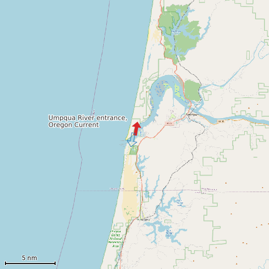 Map of Umpqua River entrance, Oregon Current Prediction Station