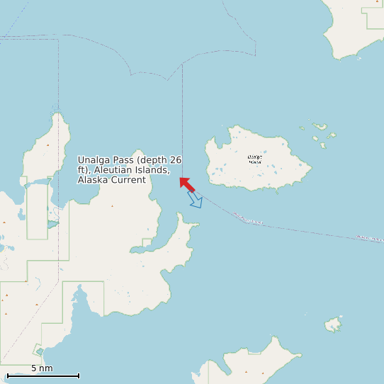 Map of Unalga Pass (depth 26 ft), Aleutian Islands, Alaska Current Prediction Station