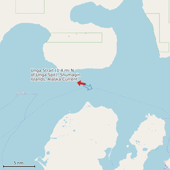 Map of Unga Strait (1.4 mi N of Unga Spit), Shumagin Islands, Alaska Current Prediction Station