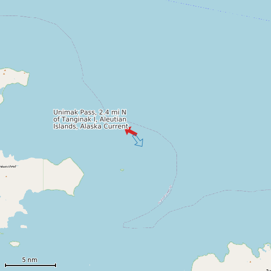 Map of Unimak Pass, 2.4 mi N of Tanginak I, Aleutian Islands, Alaska Current Prediction Station