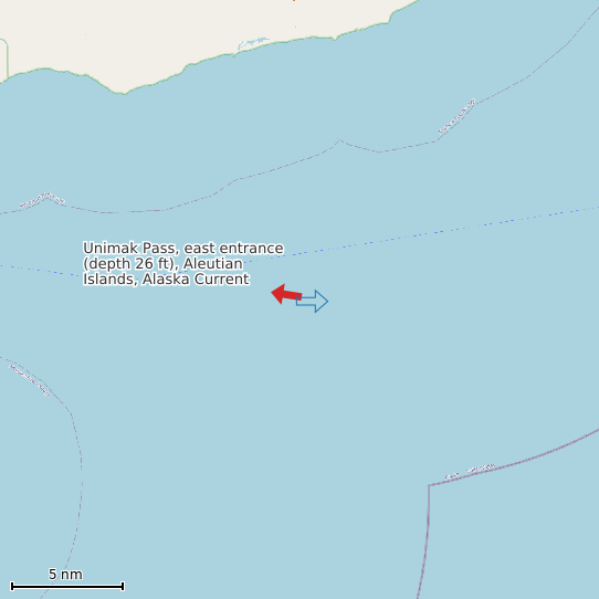 Map of Unimak Pass, east entrance (depth 26 ft), Aleutian Islands, Alaska Current Prediction Station