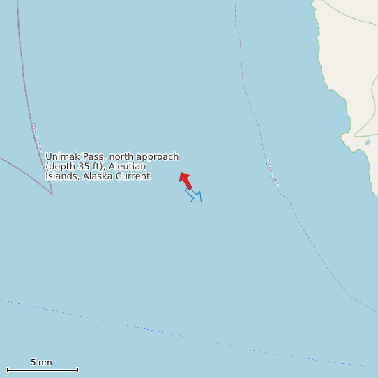 Map of Unimak Pass, north approach (depth 35 ft), Aleutian Islands, Alaska Current Prediction Station