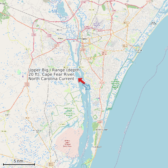 Map of Upper Big I Range (depth 20 ft), Cape Fear River, North Carolina Current Prediction Station