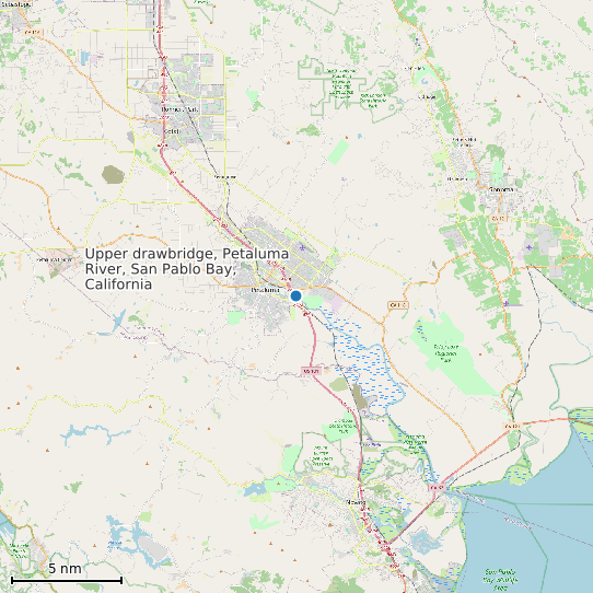 Map of Upper drawbridge, Petaluma River, San Pablo Bay, California Tide Prediction Station
