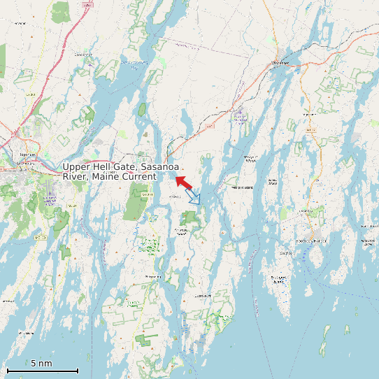 Map of Upper Hell Gate, Sasanoa River, Maine Current Prediction Station