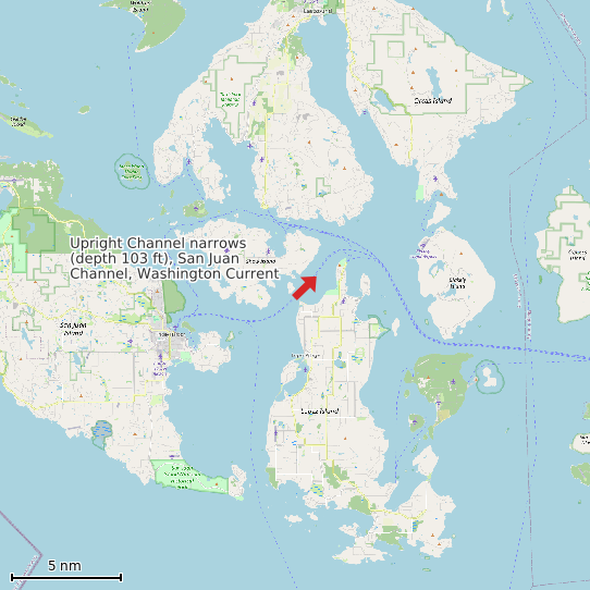 Map of Upright Channel narrows (depth 103 ft), San Juan Channel, Washington Current Prediction Station