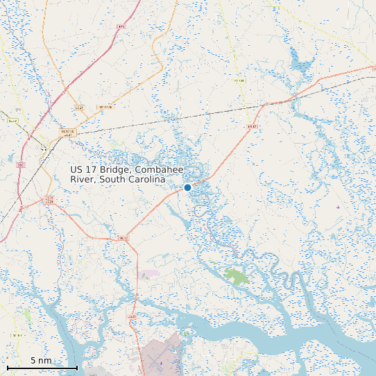 Map of US 17 Bridge, Combahee River, South Carolina Tide Prediction Station