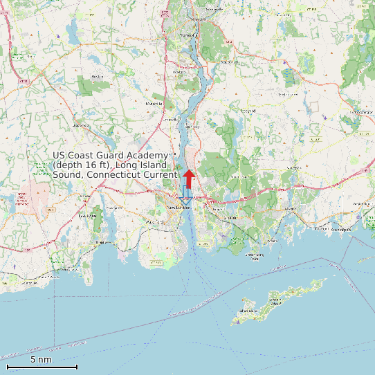 Map of US Coast Guard Academy (depth 16 ft), Long Island Sound, Connecticut Current Prediction Station