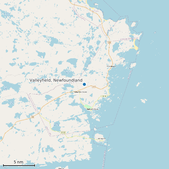 Map of Valleyfield, Newfoundland Tide Prediction Station