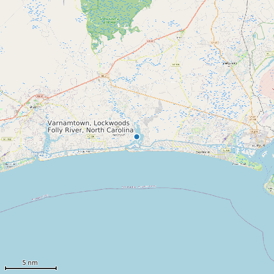 Map of Varnamtown, Lockwoods Folly River, North Carolina Tide Prediction Station