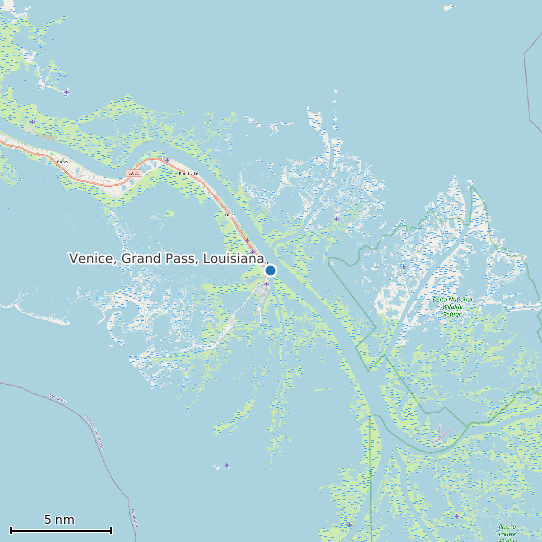 Map of Venice, Grand Pass, Louisiana Tide Prediction Station