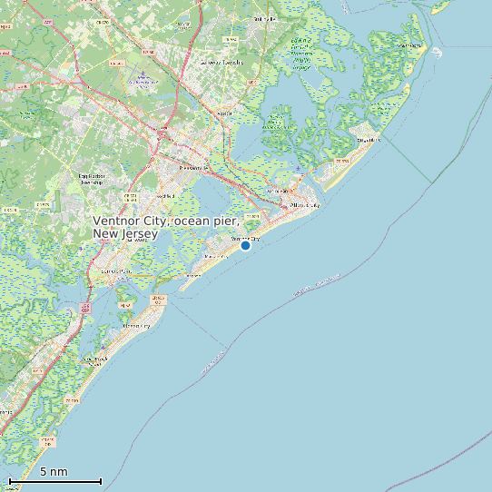 Map of Ventnor City, ocean pier, New Jersey Tide Prediction Station
