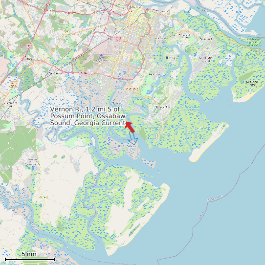 Map of Vernon R., 1.2 mi S of Possum Point, Ossabaw Sound, Georgia Current Prediction Station