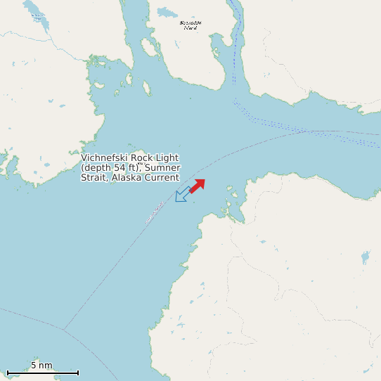 Map of Vichnefski Rock Light (depth 54 ft), Sumner Strait, Alaska Current Prediction Station