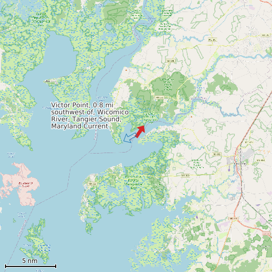 Map of Victor Point, 0.8 mi southwest of, Wicomico River, Tangier Sound, Maryland Current Prediction Station