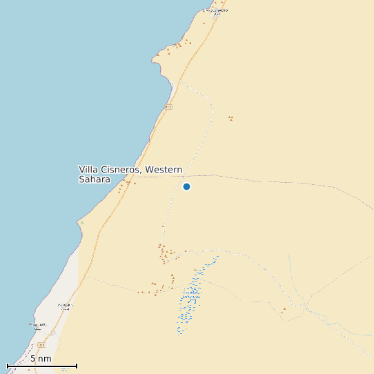Map of Villa Cisneros, Western Sahara Tide Prediction Station
