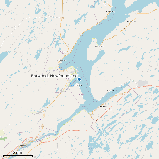 Map of Botwood, Newfoundland Tide Prediction Station