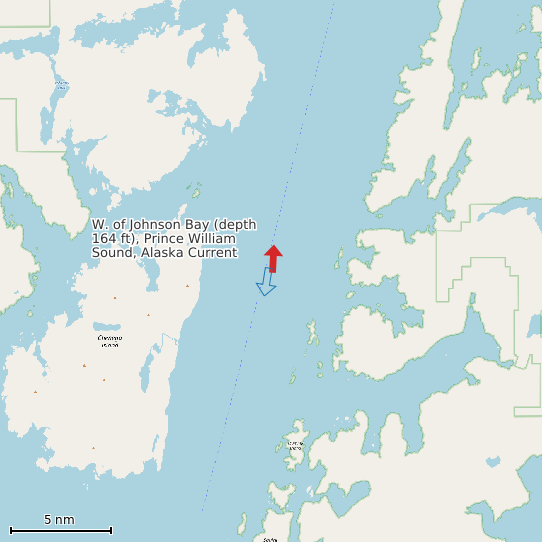 Map of W. of Johnson Bay (depth 164 ft), Prince William Sound, Alaska Current Prediction Station