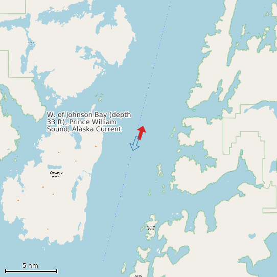 Map of W. of Johnson Bay (depth 33 ft), Prince William Sound, Alaska Current Prediction Station