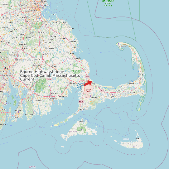 Map of Bourne Highway bridge, Cape Cod Canal, Massachusetts Current Prediction Station