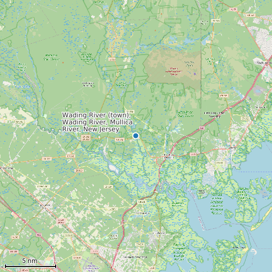 Map of Wading River (town), Wading River, Mullica River, New Jersey Tide Prediction Station