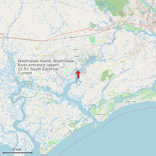 Map of Wadmalaw Island, Wadmalaw River entrance (depth 12 ft), South Carolina Current Prediction Station