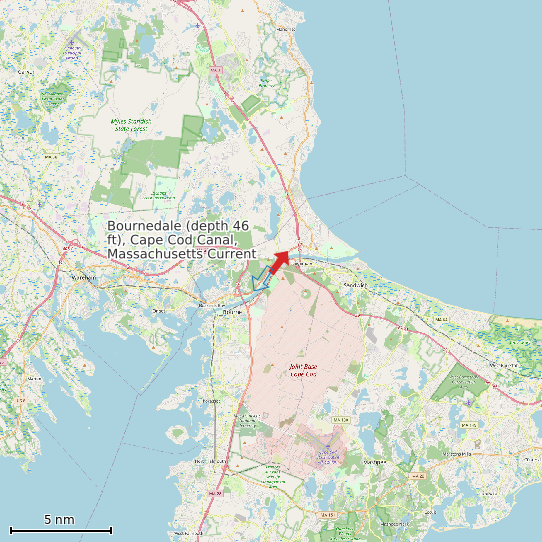 Map of Bournedale (depth 46 ft), Cape Cod Canal, Massachusetts Current Prediction Station