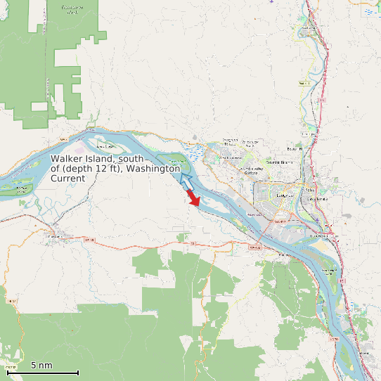 Map of Walker Island, south of (depth 12 ft), Washington Current Prediction Station