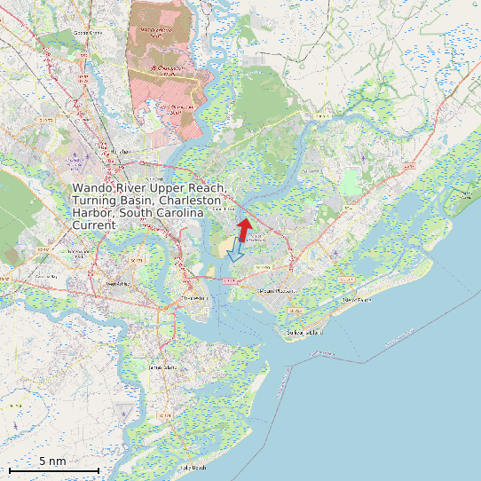 Map of Wando River Upper Reach, Turning Basin, Charleston Harbor, South Carolina Current Prediction Station