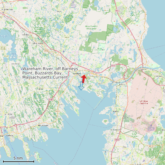 Map of Wareham River, off Barneys Point, Buzzards Bay, Massachusetts Current Prediction Station