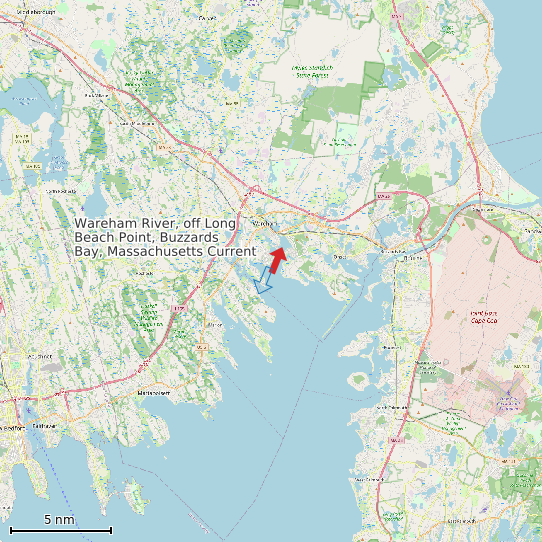 Map of Wareham River, off Long Beach Point, Buzzards Bay, Massachusetts Current Prediction Station
