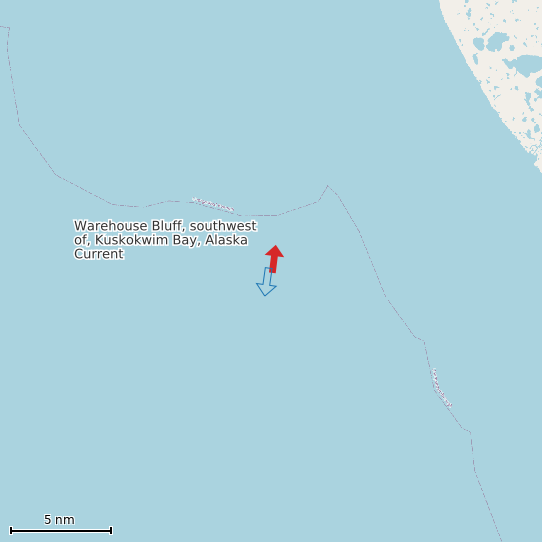 Map of Warehouse Bluff, southwest of, Kuskokwim Bay, Alaska Current Prediction Station