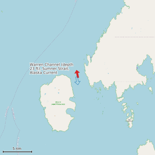 Map of Warren Channel (depth 23 ft), Sumner Strait, Alaska Current Prediction Station