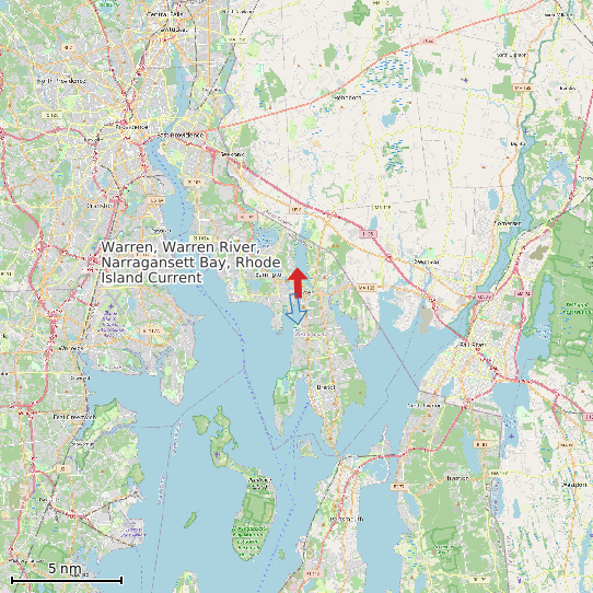 Map of Warren, Warren River, Narragansett Bay, Rhode Island Current Prediction Station