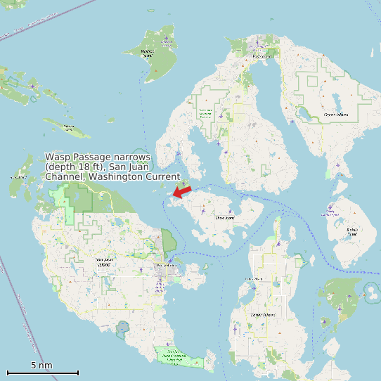 Map of Wasp Passage narrows (depth 18 ft), San Juan Channel, Washington Current Prediction Station