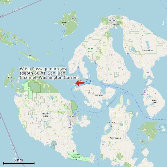 Map of Wasp Passage narrows (depth 60 ft), San Juan Channel, Washington Current Prediction Station