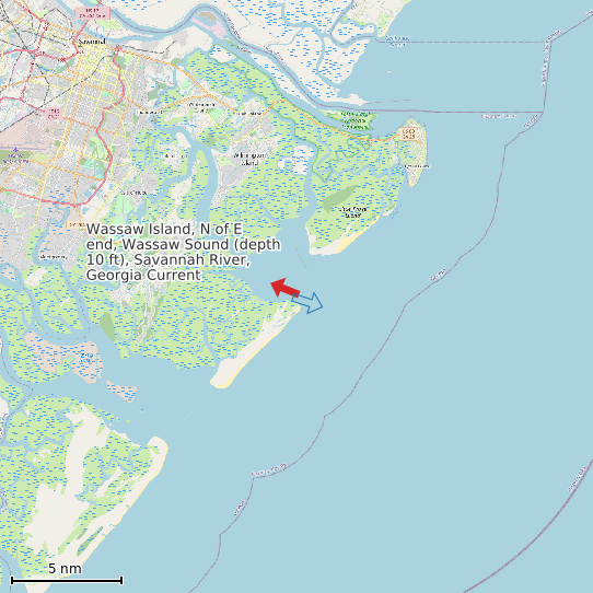 Map of Wassaw Island, N of E end, Wassaw Sound (depth 10 ft), Savannah River, Georgia Current Prediction Station